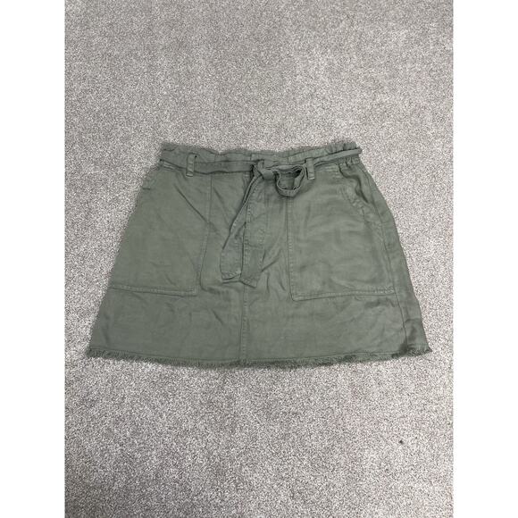 Coastal Gorpcore Cloth & Stone cargo Mini Skirt Sz M Linen Belted Tie Frayed Hem - Picture 2 of 12